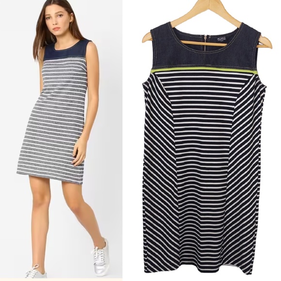 Point Zero Black and White Striped Denim and Cotton Short Dress - Picture 1 of 12